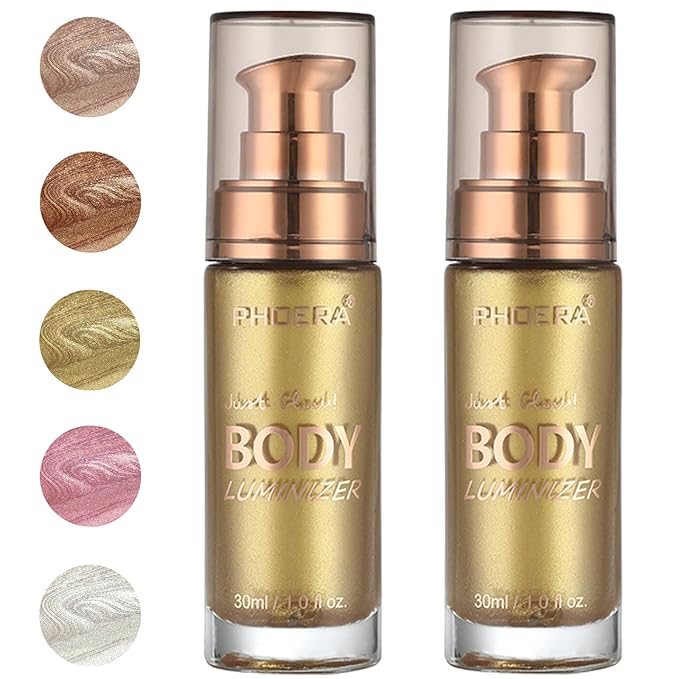 PHOERA Body Luminizer Highlighter, Waterproof Moisturizing and Glow For Face & Body, Face Body Glow Illuminator (2PCS 102 Metallic Gold)