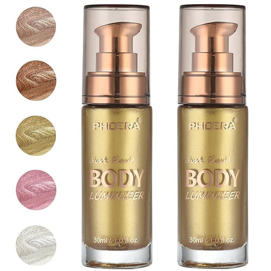 PHOERA Body Luminizer Highlighter, Waterproof Moisturizing and Glow For Face & Body, Face Body Glow Illuminator (2PCS 102 Metallic Gold)