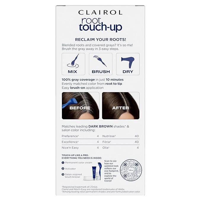 Clairol Root Touch-Up by Nice'n Easy Permanent Hair Dye, 4 Dark Brown Hair Color, Pack of 2
