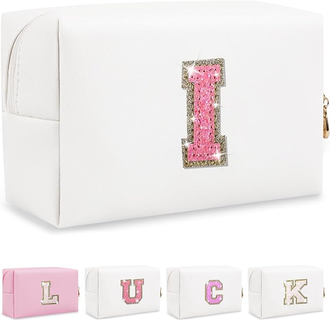 Initial letter patch makeup bag,