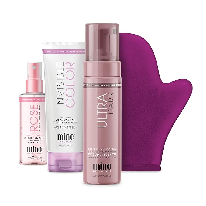 MineTan Ultra Dark Deluxe Bronze Self Tanner Bundle | Achieve Ultra Dark Bronzed, Glowing Skin From Head To Toe - Includes 4 Items, Self Tanner Foam, Self Tanning Lotion, Face Tanner & Self Tan Mitt
