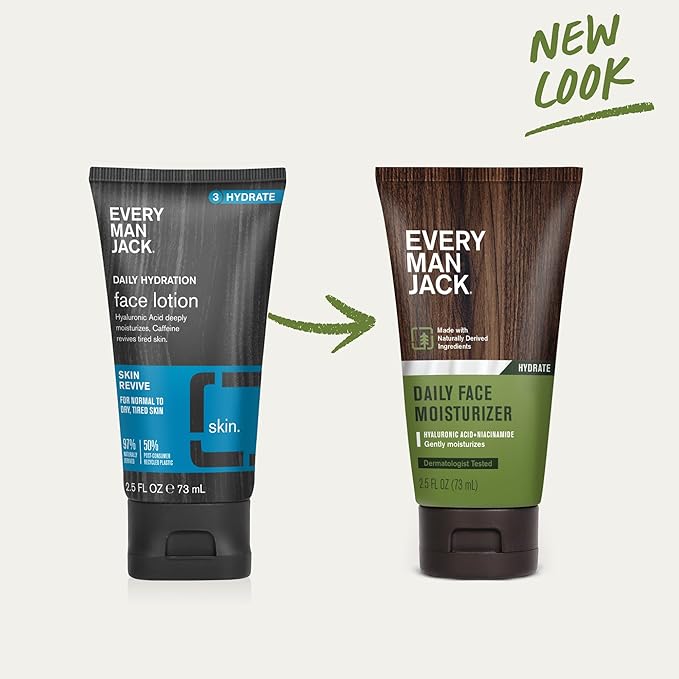 Every Man Jack Daily Face Lotion for Men - Deeply Moisturize and Revive Dry, Tired Skin with Hyaluronic Acid, Aloe Vera and Niacinamide - 2.5 oz Men’s Face Lotion (2 Pack)