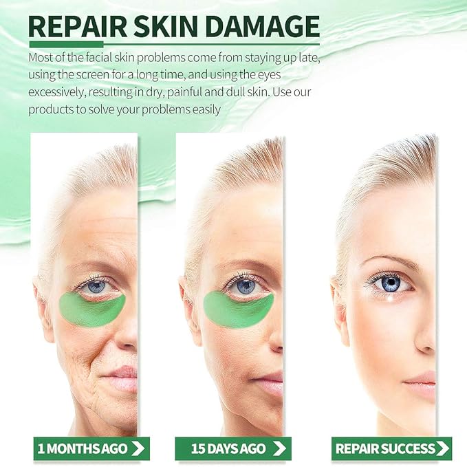 Under Eye Patches,30 pairs Hyaluronic Acid Anti-Aging Under Eye Mask, Collagen Under Eye Gel Pads for Dark Circles, Wrinkles, Fine Line, Puffiness (Green)