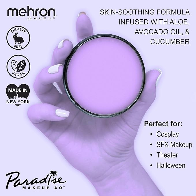 Mehron Makeup Paradise Makeup AQ Pro Size | Stage & Screen Performance, Face & Body Painting, Beauty, Cosplay, and Halloween | Water Activated Face Paint, Body Paint 1.4 oz (40 g) - Pastel Purple