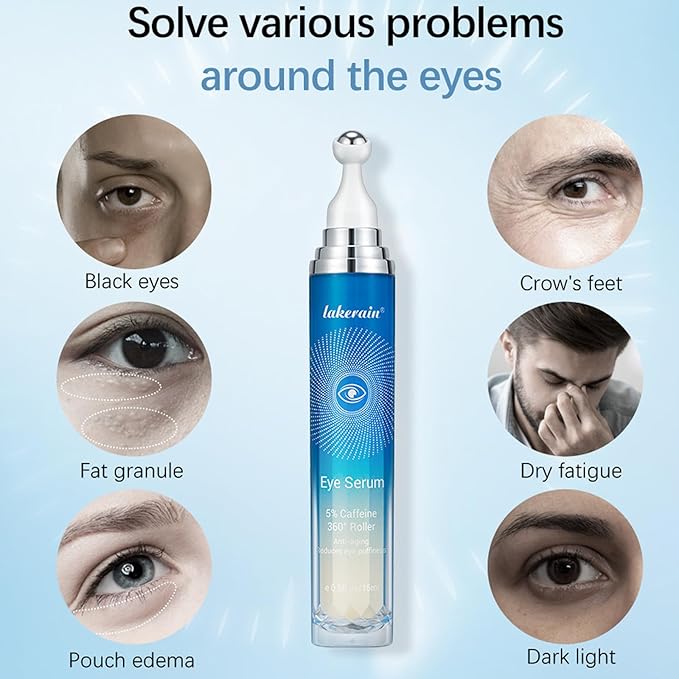 5% Caffeine Eye Serum,Caffeine Eye Cream with Massage Roller Ball,Under Eye Cream for Dark Circles,Puffiness,Under Eye Bags,Moisturizing Cream Eye Bags Fine Lines Wrinkle Treatment for Women and Men