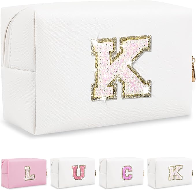Initial letter patch makeup bag,