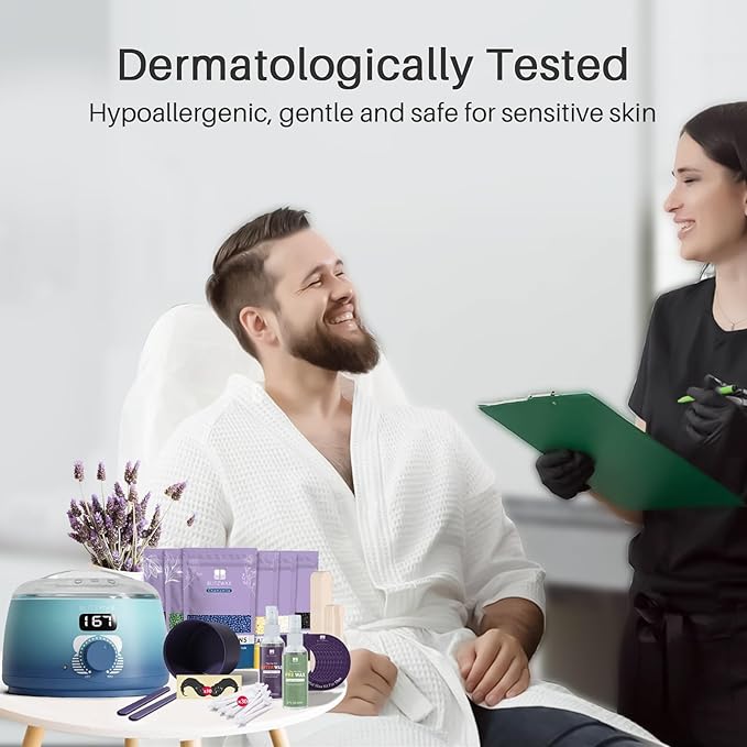 BLITZWAX Back and Nose Waxing Kit for Men, Hard Wax Warmer for Brazilian, Body and Face, At Home Hair Removal Kit, Beginner Friendly, Quick Heating, 93 Accessories, Blue Waves