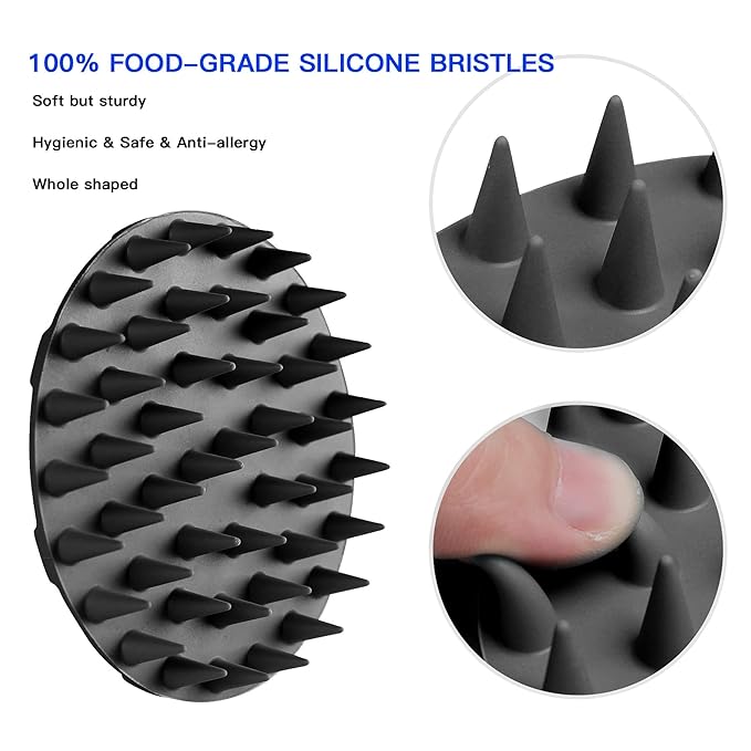 INNERNEED Scalp Massager Shampoo Brush, Wet & Dry Manual Scalp Care Head Scrubber Hair Washing, Soft Silicone Bristles, for Hair Growth, Dandruff Removal (Black+Pink)