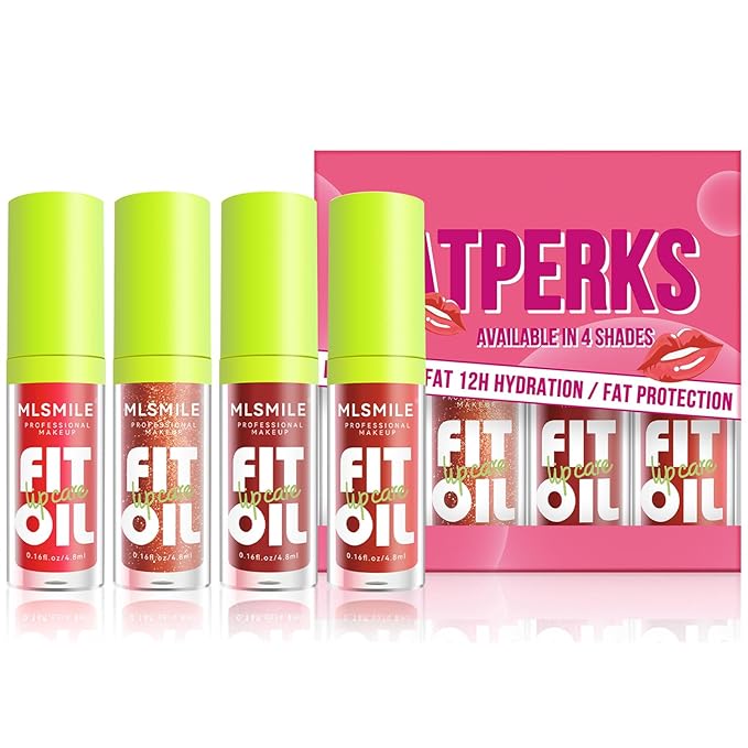 4 Colors Lip Oil Lip Glaze, Soft Brush Head Hydrating Lip Glow Oil,Shiny Transparent Lip Gloss Plumping,Long Lasting Nourishing Non-sticky Fresh Clear Smooth Lip Care -Set B