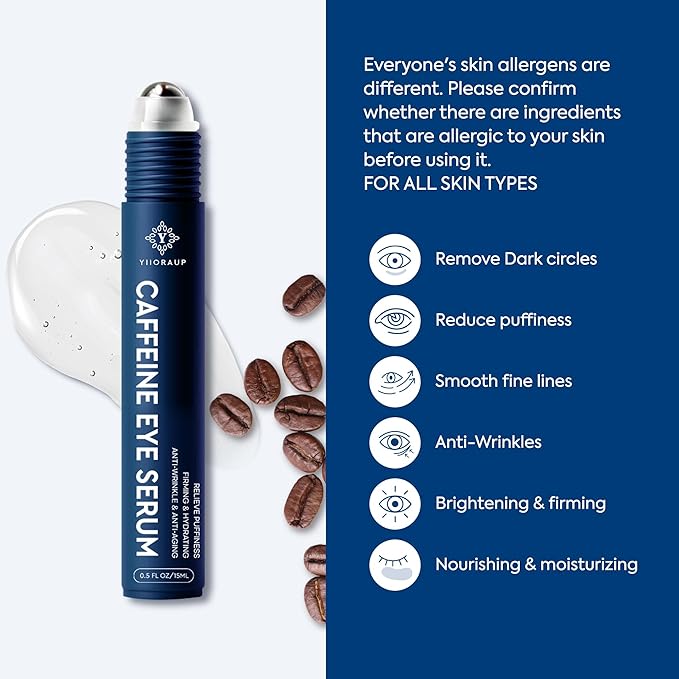 Eye Roller for Bags for Men: Men’s Caffeine Under Eye Cream for Puffy Eyes and Dark Circles Treatment – Cooling Stick Depuffer for Puffiness Reducer 0.45 fl. Oz.