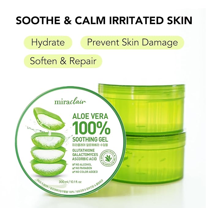 Aloe Vera Gel for Face, Skin, Hair & Sunburn Relief, Made with 100% Pure Aloe Gel for All Skin Types. Made in Korea. 300ml (10.1fl.oz) (2)