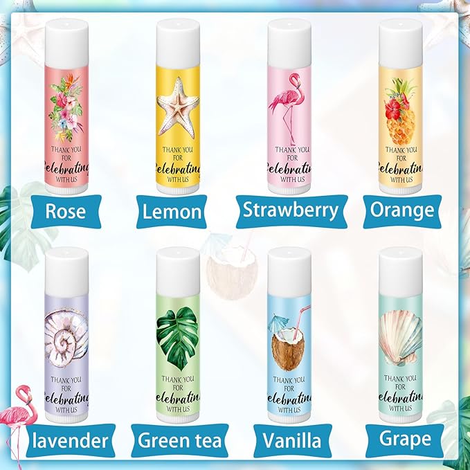 48 Pcs Beach Wedding Favors Thank You Lip Balms Bulk Wedding Lip Balm Appreciation Gift Flamingo Lip Balms Tropical Bridal Lip Balm for Guest Bridesmaid Bachelorette Party Graduate Teacher