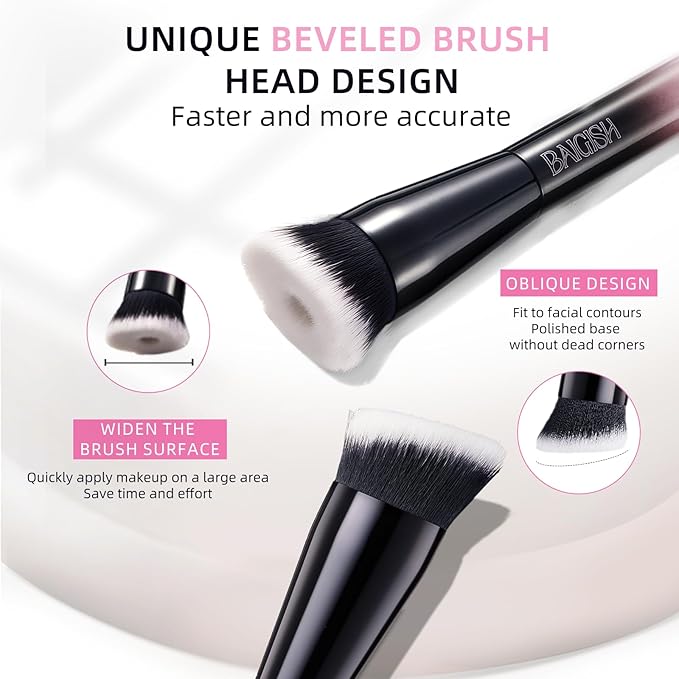 Makeup Brush Set, Flat Top Kabuki Brush Premium Foundation Brush for Liquid, Cream, and Powder with 2 Makeup Sponge for Foundation, Powder, Blush, and Concealer