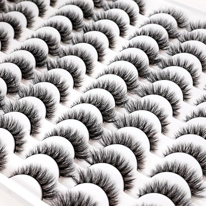 False Eyelashes 48 Pairs Faux Mink Lashes 14mm Wispy Lashes 3D Fluffy Cat Eye Lashes Pack Bulk Wholesale Strip Lashes(style 48-045)