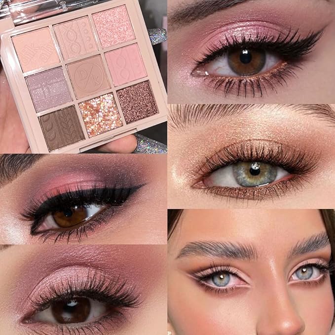 9Colors Eye Shadow Palette Makeup,Pink Rose Gold Purple Mauve Neutral Travel Eyeshadow Palette Highly Pigmented Long Lasting Waterproof Naturing-Looking Eyeshadow Palette Travel Size Gift Kit