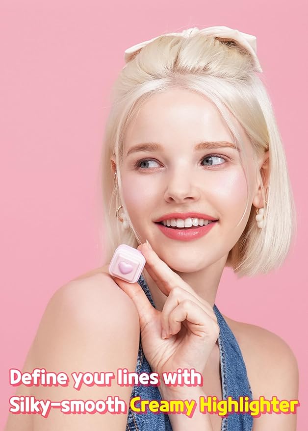 COLORGRAM Milk Bling Heartlighter 02 Pink Heart | Silky Smooth Versatile Creamy Highlighter with Shimmery Finish, Soft and Natural Glow Perfect for Daily Makeup