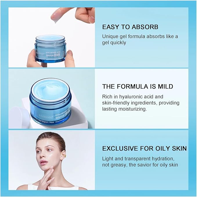 Hydro Boost Hyaluronic Acid Face Moisturizer for Oil Skin, Hydro Boost Moisturizer 48-Hour Hydration, Hydro Boost Water Gel Oil-Free and Lightweight Absorbs Well, Plump Skin for Women & Men 1.76oz