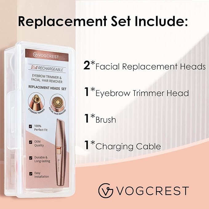 Replacement Heads for Eyebrow Facial Trimmer: Original Heads Replacement Set for 2 in1 Facial Eyebrow Trimmer - Suitable for Model VG-102, VG-1023,VG-1024