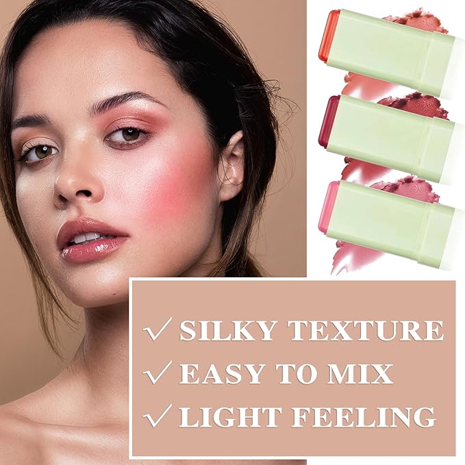 Cream Blush Stick,Waterproof Multi Makeup Cream Stick,Lightweight,Long-lasting,Easy To Use,2 in 4 Multi Blush for Cheeks & Lip Tint & Eyeshadow Makeup,Suitable for All Skin D