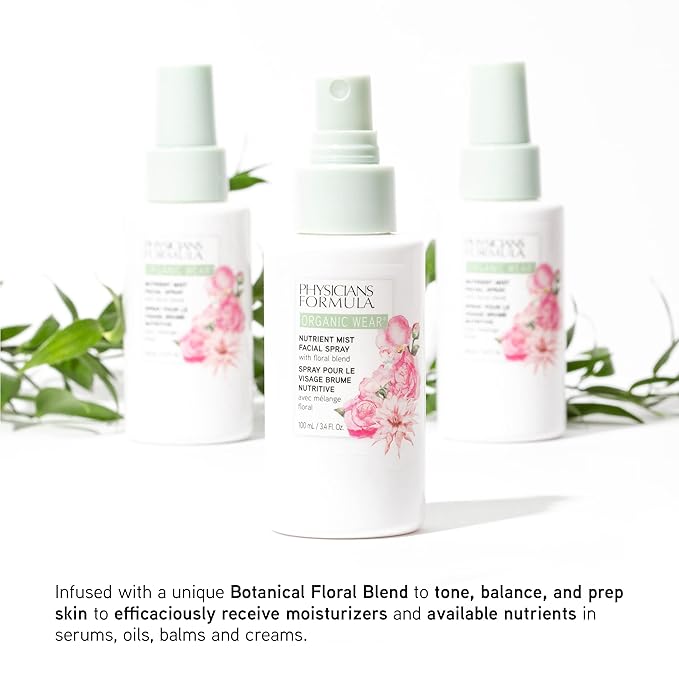 Physicians Formula Organic Wear Nutrient Mist Facial Spray, Botanical Infused, Dermatologist Approved, Vegan, Gluten Free, Tone, Balance, And Prep Skin