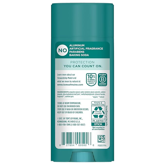 Tom's of Maine Clean Coast Aluminum Free Natural Deodorant For Women & Men | Goes on Clear | Odor & Wetness Protection | Naturally Derived and Moisture-Locking Ingredients | 3.25 oz (2 Pack)