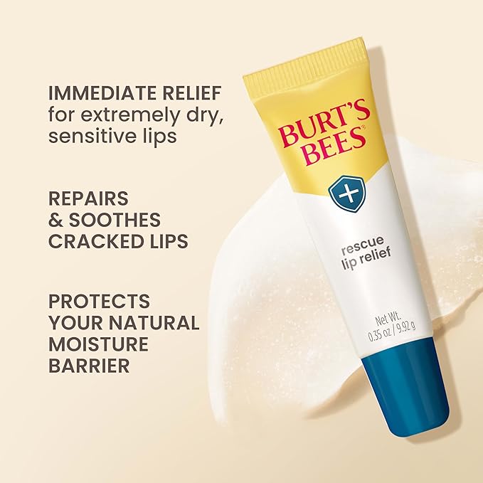Burt's Bees Rescue Lip Relief Lip Balm, With Shea Butter and Echinacea, Tint-Free, Natural Origin Lip Care, 3 Tubes, 0.35 oz.