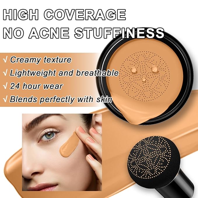 Mushroom Head Air Cushion CC Cream BB Cream Even Skin Tone Liquid Foundation, Concealer Lasting Makeup Base Primer (#06 Brown)