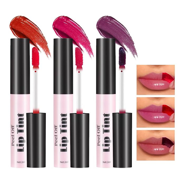 3 Colors Peel Off Lip Tint, Long Lasting Long