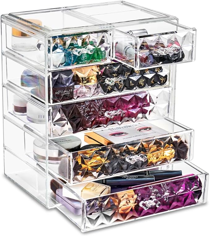Sorbus Acrylic Makeup Organizer - Organization and Storage Case for Cosmetics Make Up & Jewelry - Big Clear Makeup Organizer for Vanity, Bathroom, College Dorm, Closet, Desk (4 Large, 2 Small Drawers)