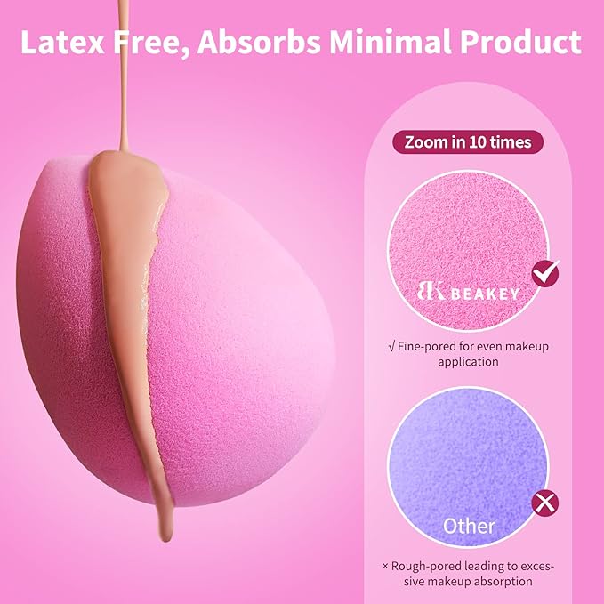 BEAKEY Latex-Free Blender Makeup Sponge for Blending, Pink