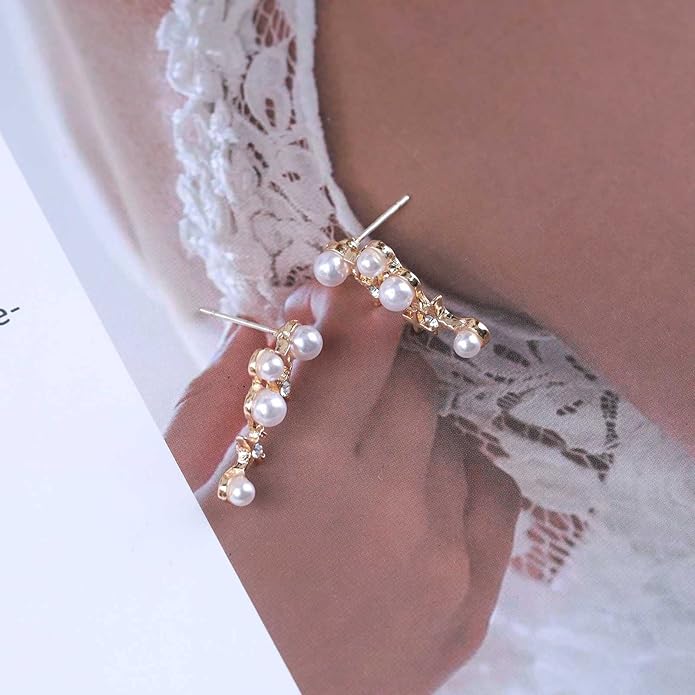 Vintage Pearl Star Earrings Rhinestone Pearl Drop Earrings Gold Crystal North Star Earrings Cz Northstar Studs Earrings Jewelry for Women