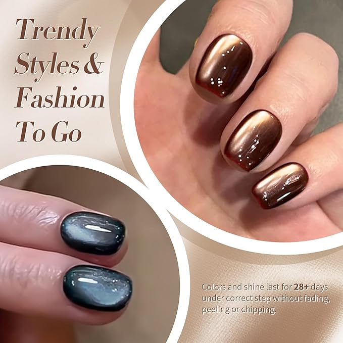 Born Pretty Cat Magnetic Eye Gel Nail Polish, Fall Winter Retro Cat Magnetic Gel, Pink Brown Blue Gray Green Magnetic Soak Off Nail Art Salon Manicure Home Gift 7ML 6PCS