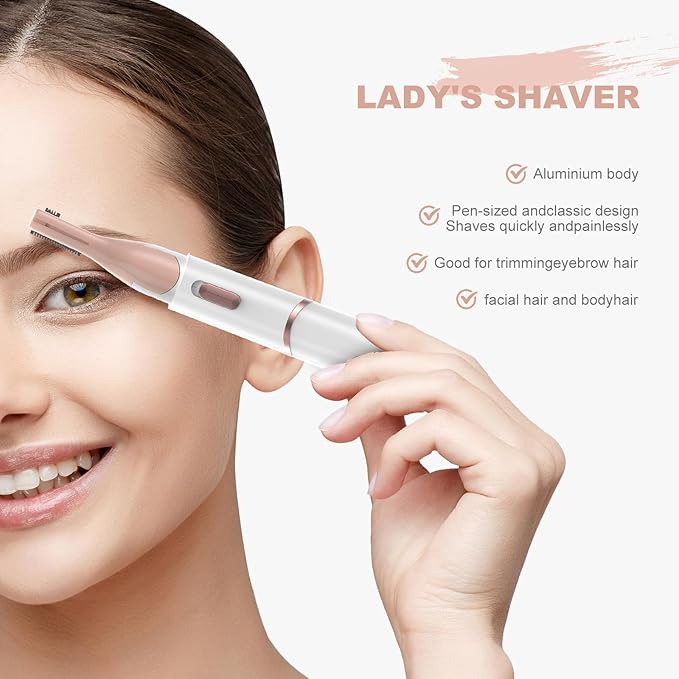 Eyebrow Trimmer, Women's Facial Hair Remover ＆ Eyebrow Trimmer with Pivoting Head - Rechargeable Double-Sided Eyebrow Razor with Comb, Portable Eyebrow Razor Electric, Easy Cleaning (White)