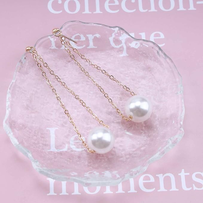 Vintage Pearl Earrings Long Pearl Stud Earrings Boho Gold Pearl Pendant Earrings Big Pearl Dangling Earrings Jewelry for Women and Girls