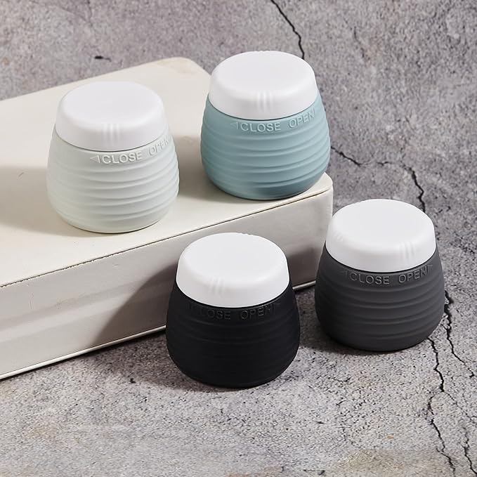 Travel Containers for Toiletries, 1.7oz Travel Size Premium Silicone Cosmetic Cream Jars, TSA Approved Leak-Proof Refillable Accessories W/Toiletry Bag for Cosmetic Face Body Cream(Gray)
