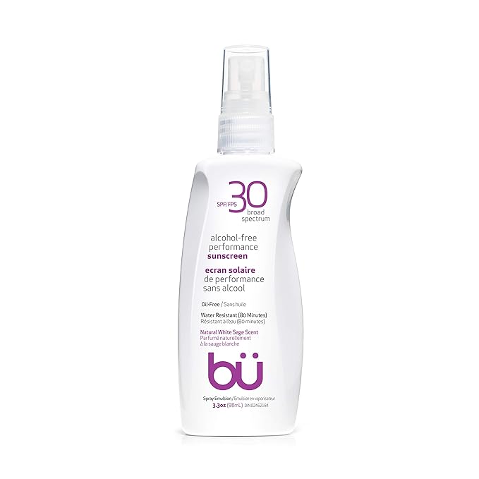 BU SPF 30 Sunscreen Spray for Face and Body, Non Aerosol Spray, Ultrafine WOWmist, TSA Travel Size Sunscreen, Clear, Non Greasy, Water Resistant, White Sage 3.3 oz