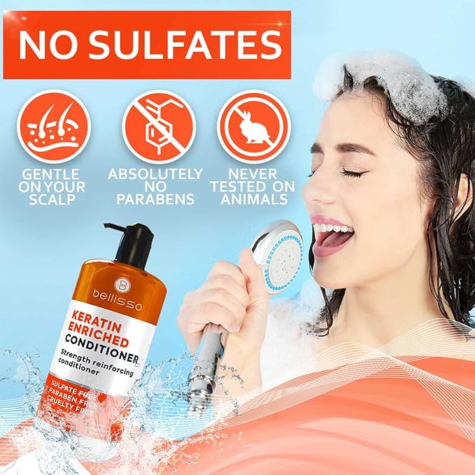 Keratin Conditioner – Sulfate and Paraben Free Deep Treatment for Dry, Damaged Hair - Salon Formula - For Curly, Color Treated, Straight and Frizzy Hair – for Women and Men to Repair Split Ends
