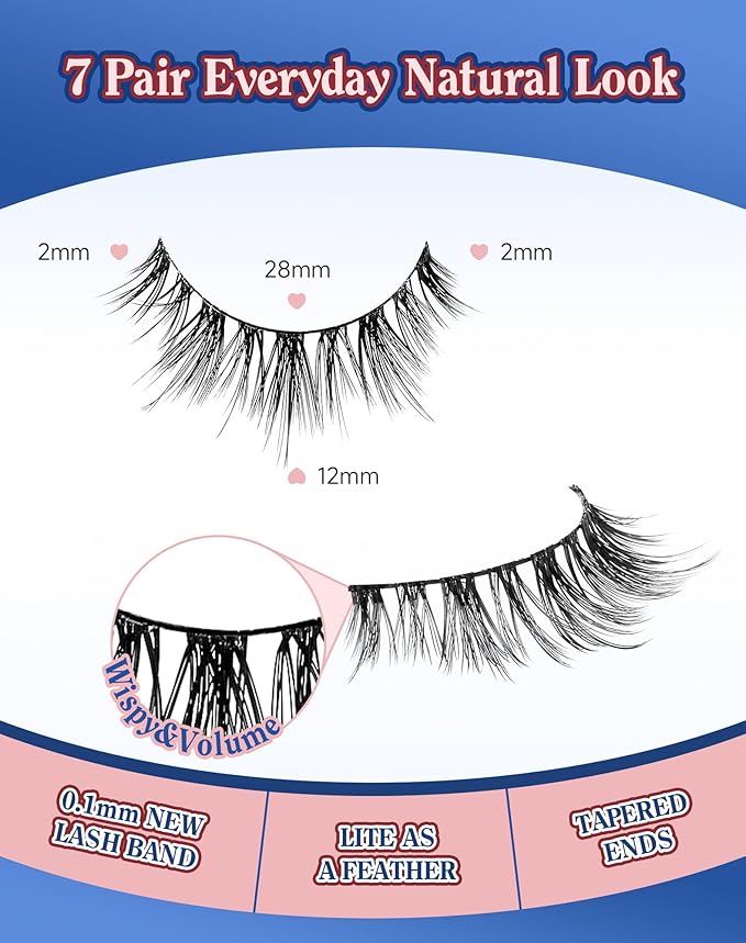 Natural Lashes Wispy Lashes Everyday Natural Look Flared Eyelashes False Eye Lashes Soft Fluffy Lashes False Eyelashes 7 Pairs D20