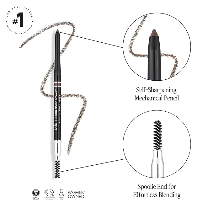 Billion Dollar Brows Universal Eyebrow Pencil – One Perfect Shade, Smudge-Proof, Waterproof, Self-Sharpening Tip, Effortless Blending, Vegan & Cruelty-Free for Flawlessly Defined Brows - 3-Pack