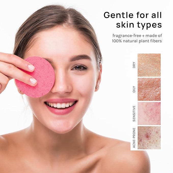 AOA Studio 50-Count Compressed Facial Sponges 100% Natural Cosmetic Spa Sponges for Facial Cleansing, Exfoliating Mask, Remove for Makeup, Dead Skin, and Dirt (50 counts, Pink)