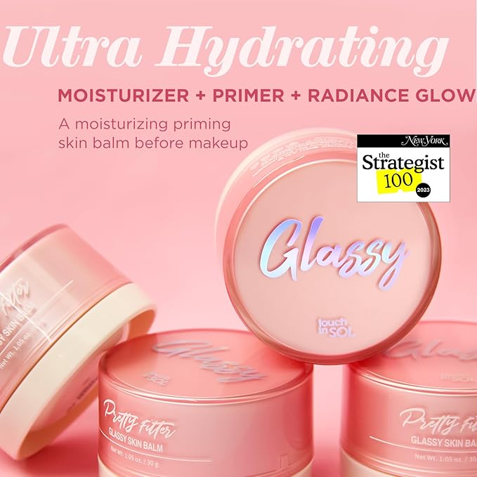 Touch in Sol Pretty Filter Glassy Skin Balm Primer 2 Pack – Skin Smooth Moisturizing Primer before Makeup - Natural Glow Face Cream Moisturizer with Shea Butter and Rose Flower Water, 1.05 oz.