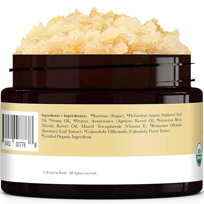 Organic Vanilla Coconut Body Scrub - USA Made Sugar Scrub with Natural Ingredients, Moisturizing Body & Foot Exfoliator for Dry and Sensitive Skin, Removes Dead Skin Cells & Reduces Ingrown Hair