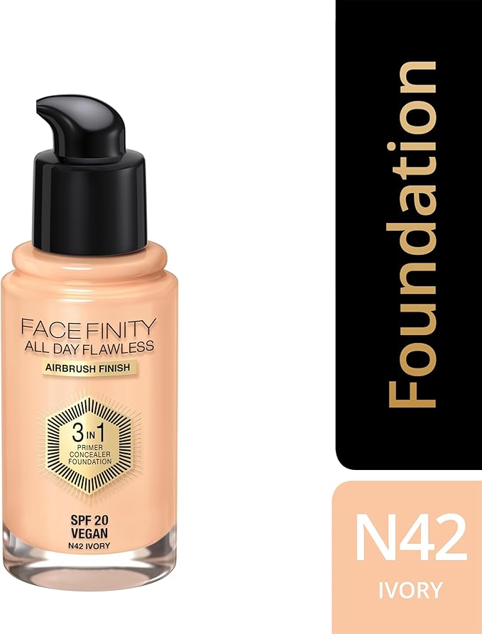 Max Factor Facefinity 3-in-1 All Day Flawless Liquid Foundation, SPF 20-42 Ivory, 30 ml