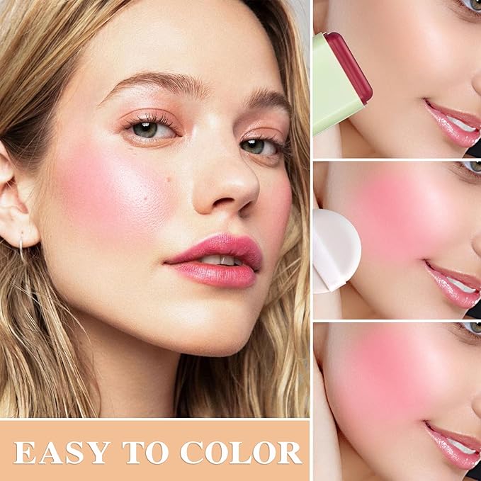 Cream Blush Stick with Brush,Waterproof Multi Cream Blush Skin D