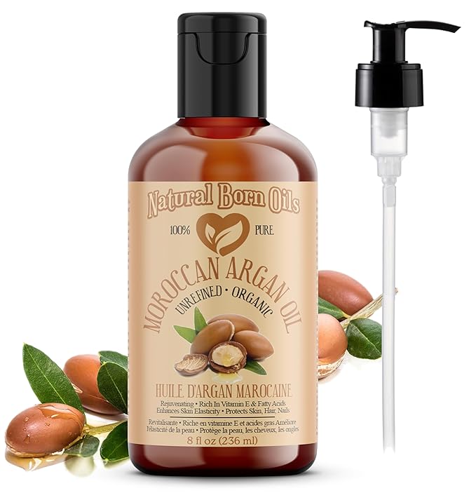 8oz Moroccan Argan Oil, 100% Pure and Natural, Cold-pressed, Organic – Works Magic on Your Skin and Hair - Includes Pump & Flip Cap