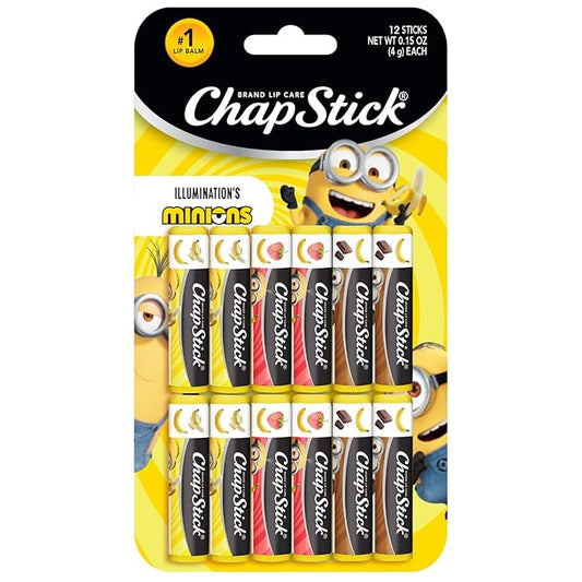 ChapStick Lip Balm, Minions Banana Variety Packs (12 Sticks), Party Favors for Kids, 0.15 Oz Ea