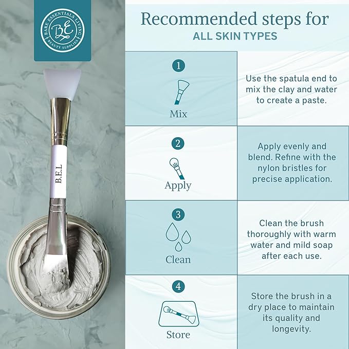 Bare Essentials Living Clay Face Mask Brush (2 Pack, White) Dual Soft Silicone Face Mask Applicator Brush Tool, Great Facial Essentials, Moisturizer Applicator & Skincare Brush for Facials