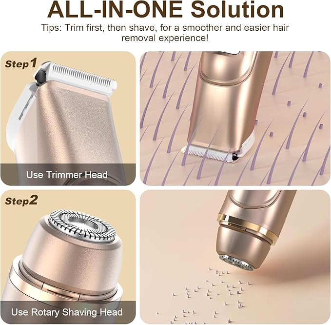 Dermave Bikini Shaver - Bikini Trimmer for Women, Waterproof Dual Head Shaver (Gold)