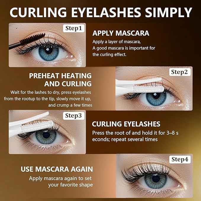 Heated Eyelash Curler, 2-in-1 Clip-Type Design, 3 Temperature Modes, USB Rechargeable Electric Eyelash Curler, Natural Curling 24H Long-Lasting Curl, Gift for Women & Girls, White-DC