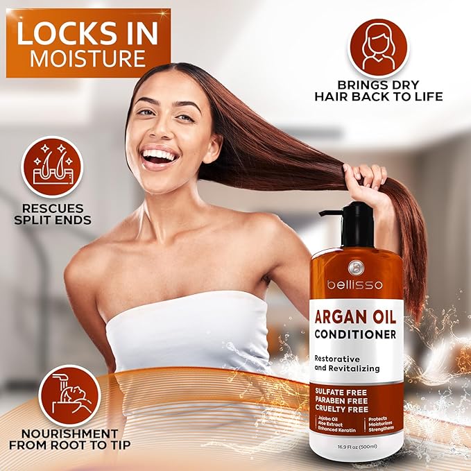 Argan Oil Conditioner - Sulfate Free with No Parabens - Moroccan Botanicals for Women and Men - Professional Moisturizing, Anti Frizz, Hydrating Solution for Dry, Wavy, Curly and Color Treated Hair